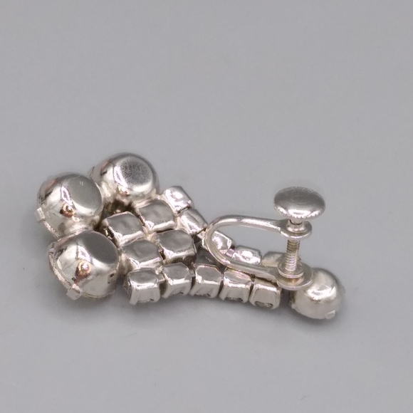 Girandole Rhinestone Chandelier Screw back Silver tone Earrings Vintage - Picture 9 of 16
